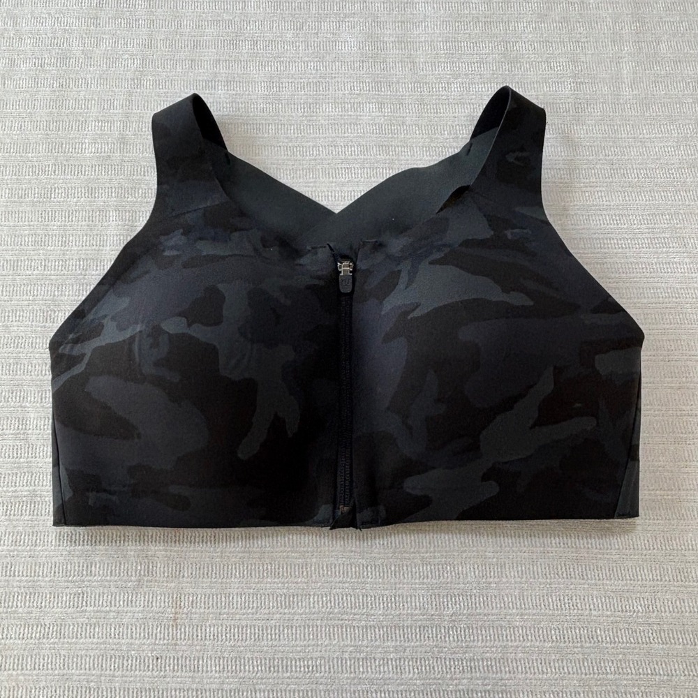 Lululemon Enlite Front Zip Sports Bra 36D Camo Black Gray High Impact Support